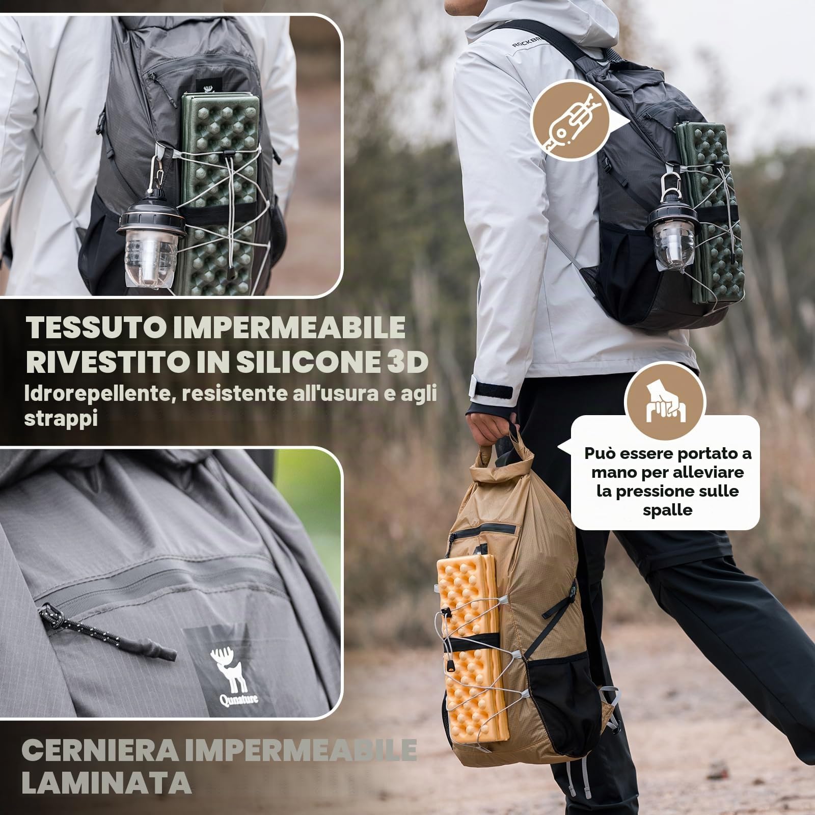 Zaino Trekking Ultraleggero Pieghevole 20L, Zaino da Viaggio Impermeabile Uomo e Donna Sportivo, Portatile e Regolabile, per Escursionismo Hiking Alpinismo
