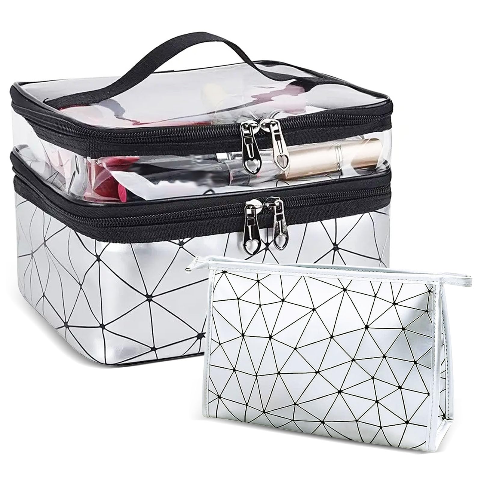 Makeup Bag, 2 PCS Silvery Cosmetic Bags