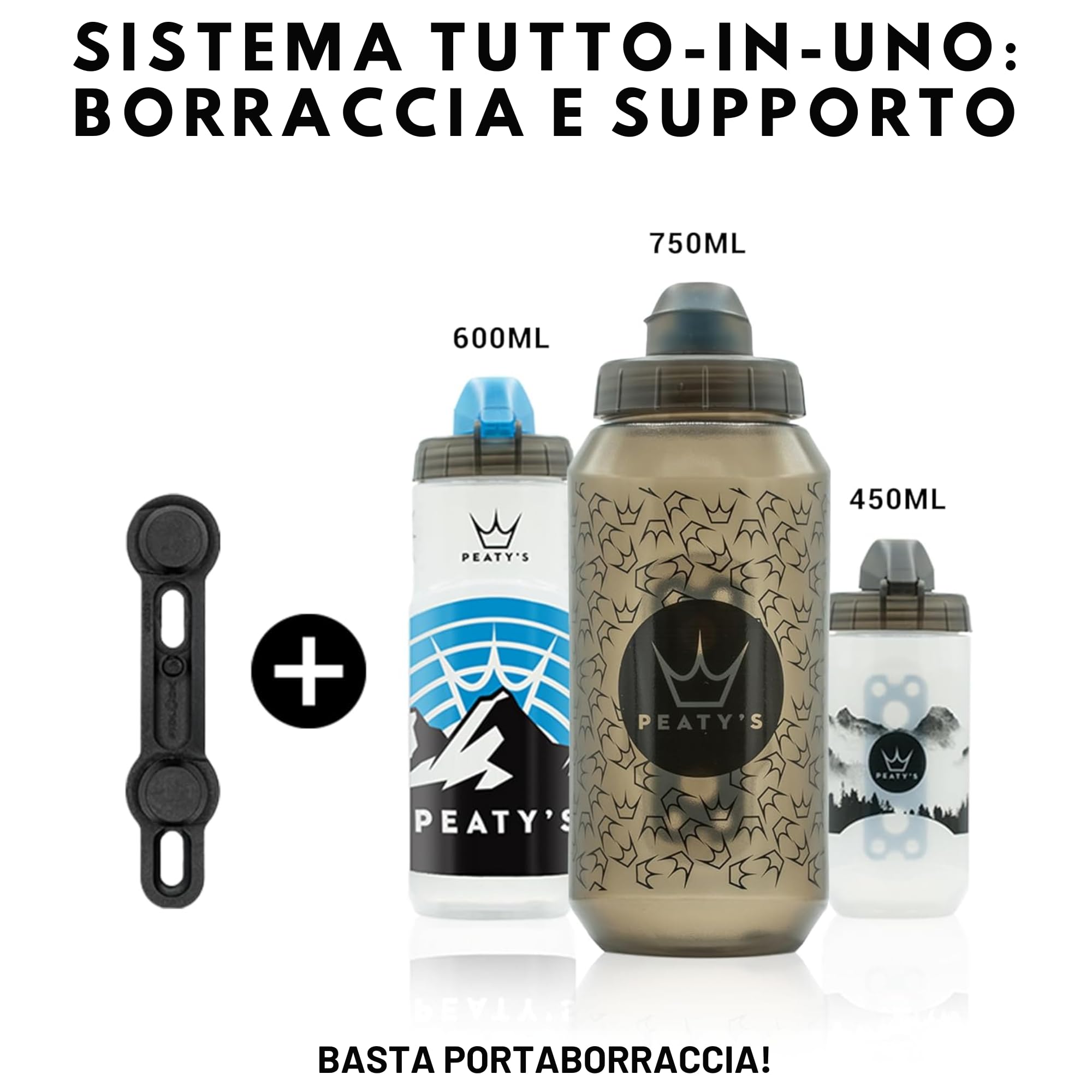 Peaty's Fidlock Lockin, borraccia magnetica da 450 ml per bicicletta, con supporto, accessori per mountain bike e ciclismo, alternativa di alta qualità alla gabbia, torsione e rilascio, trasparente