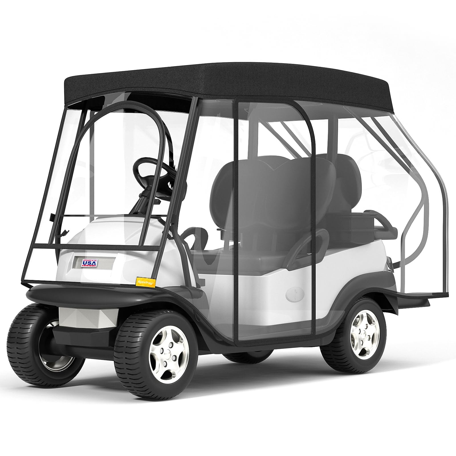 Rosefray Golf Cart Enclosure - 2+2 Drivable Rain Cover for Short Roof 58" EZGO, Club Car - Durable Door Zipper, 4-Sided Clear Windows (4 Seater)
