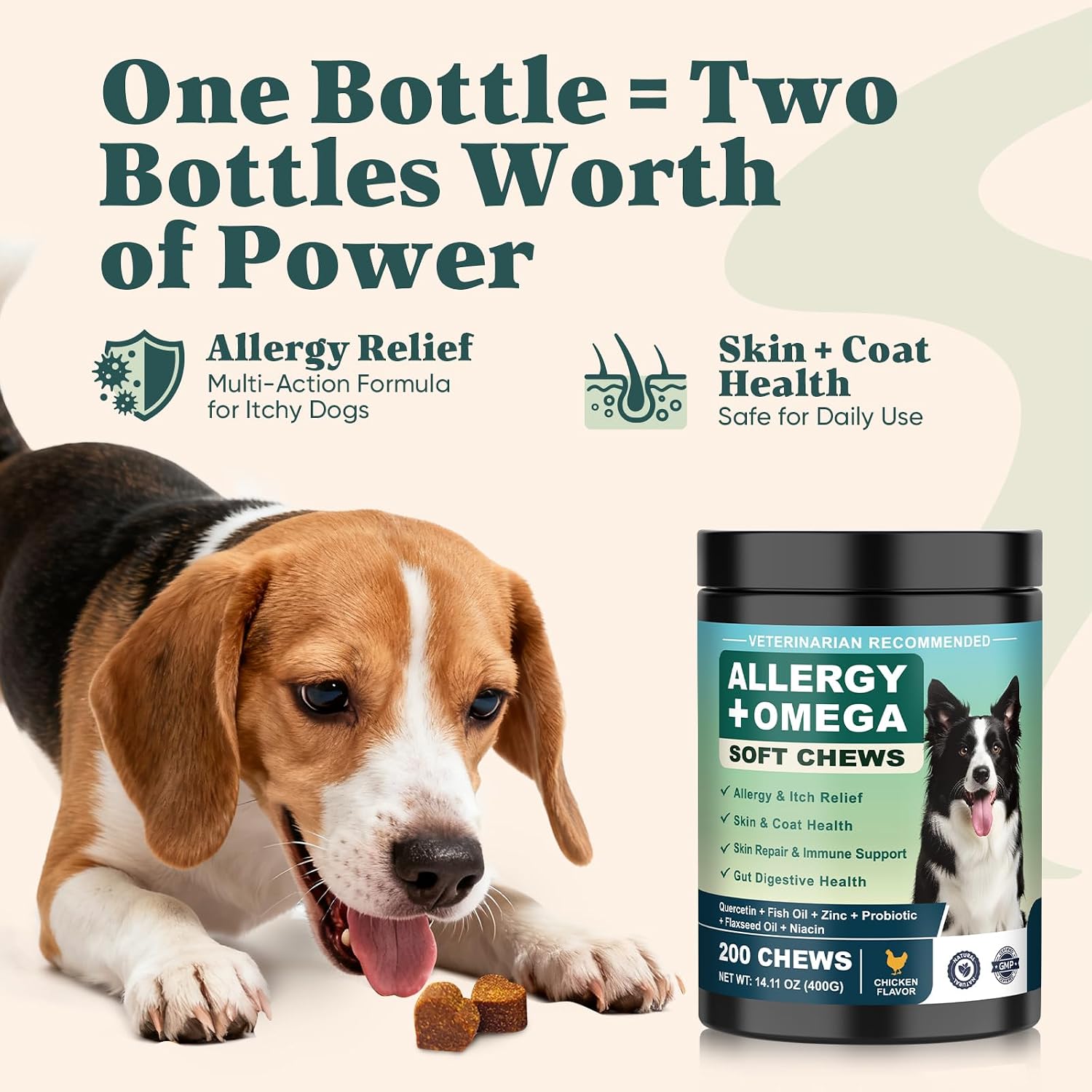 Dog Allergy Chews Omega 3 is Human,Itch Relief Multivitamin Medicine for Dogs Itching Skin Relief and Aller Immune Pet Allergy Dog Anti Itch Chews Pills Meds Medicine for Dogs Chicken Flavor thumbnail