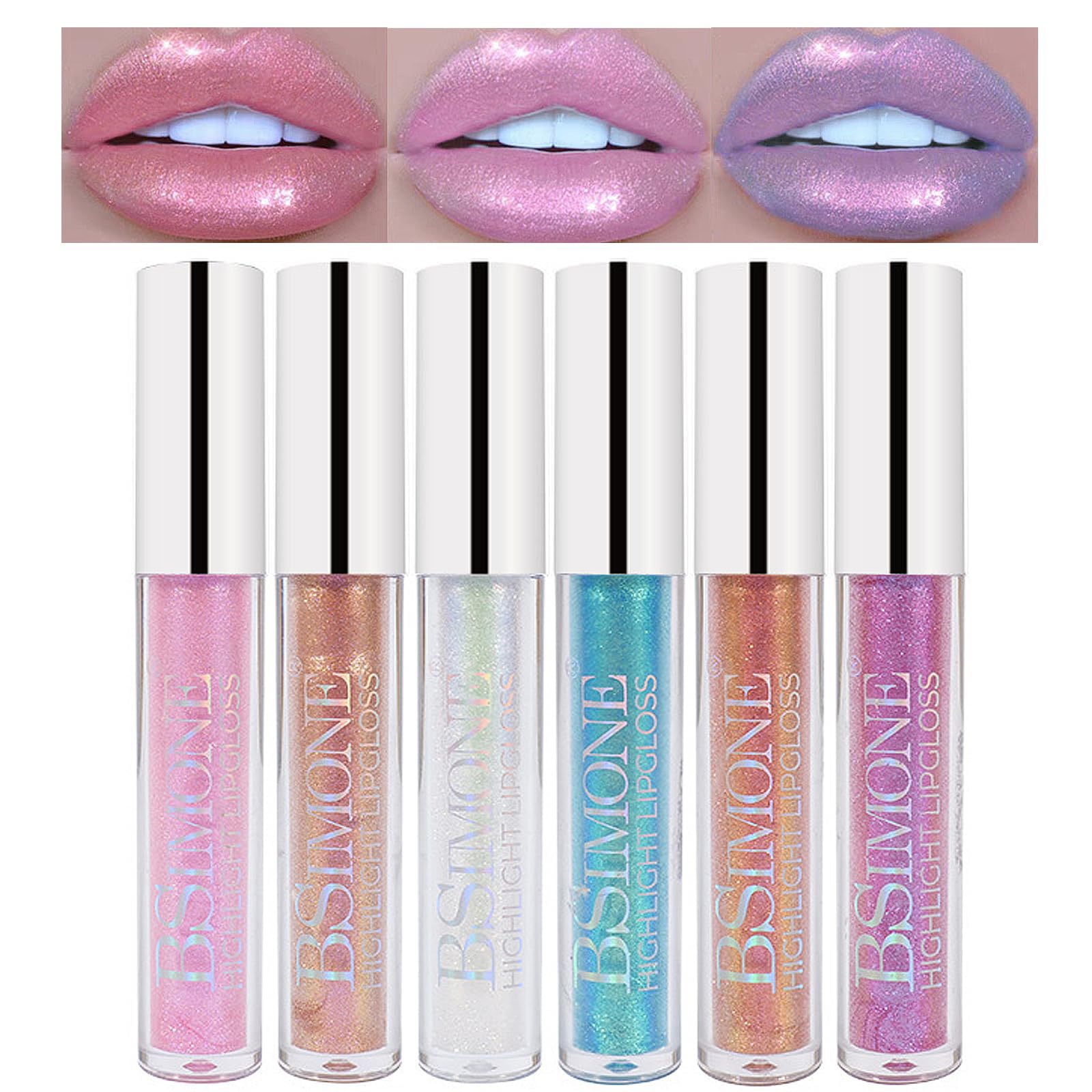 Brillo de labios líquido Set 6 Colores Neón Diamante Brillo Labial Metálico Impermeable Larga Duración Kit de Maquillaje Cara Ojos Brillo Brillo Labial Set