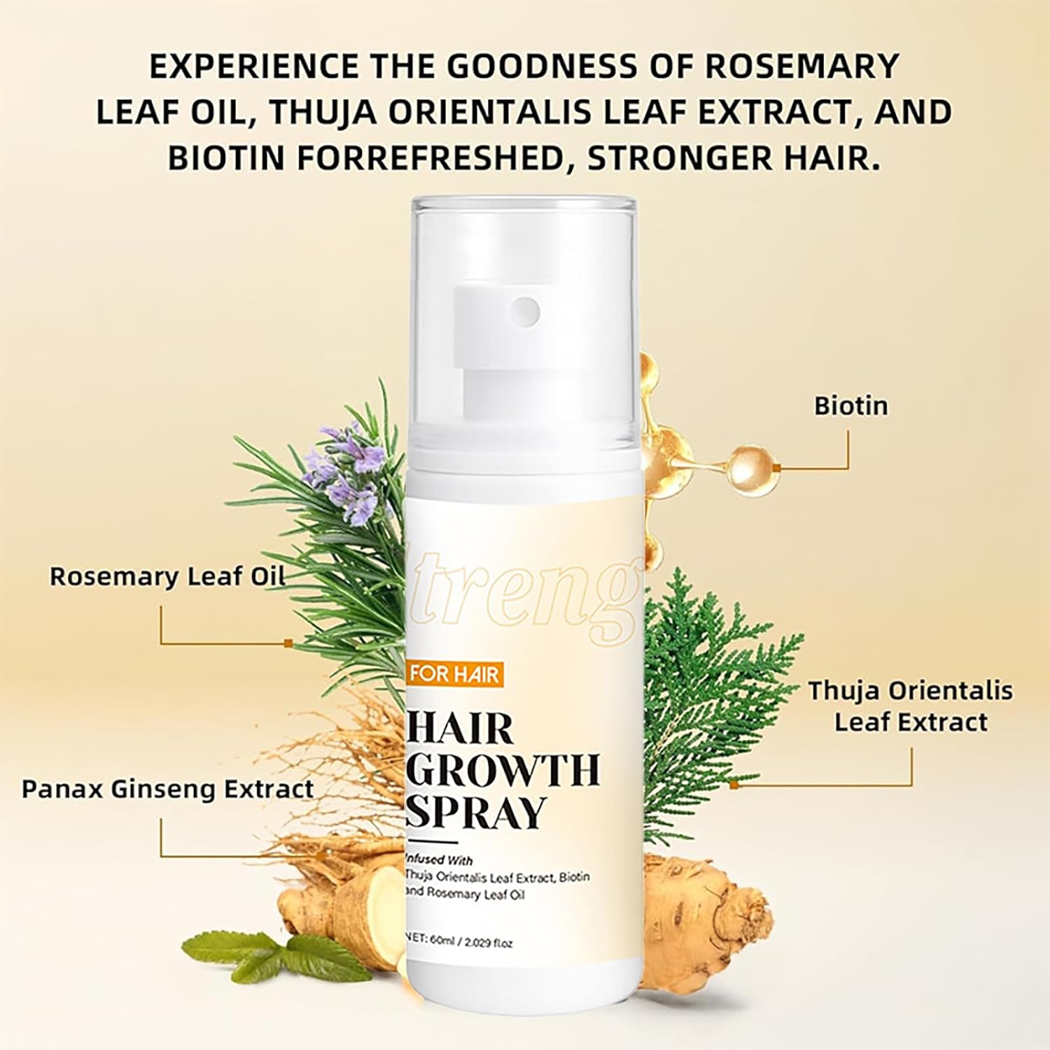Rosemary Essential Oil and Biotin Hair Growth Spray - Promotes Hair Growth, Reduces Breakage, Helps Prevent Thinning & Loss, Repairs Damage, Non-Greasy Formula for Scalp, 60ml Bottle - Image 7