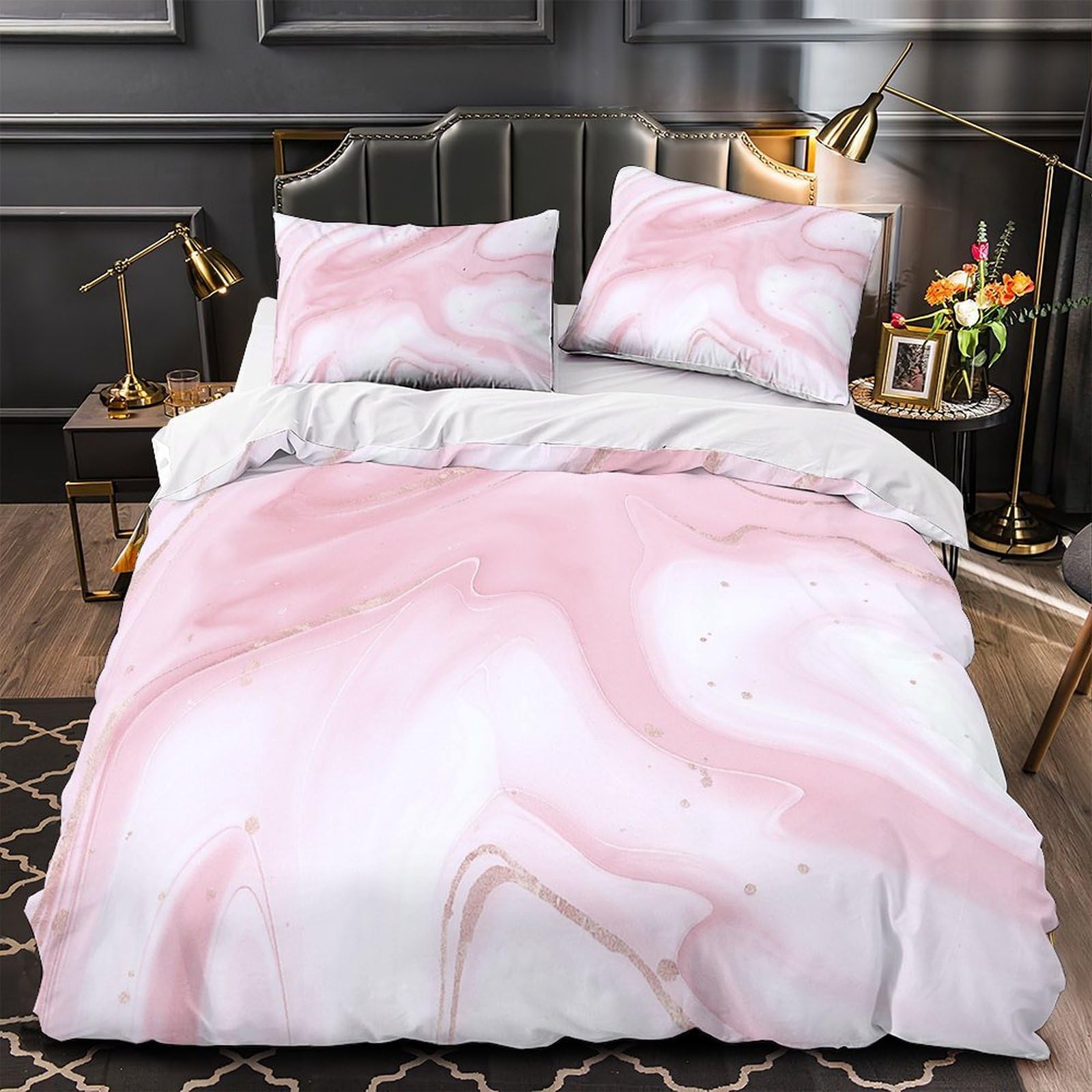 Parure de lit rayures roses anti-décoloration en microfibre pour lit double enfant sans repassage