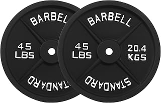 Cast Iron Weight Plates 1" Hole - 2.5LB to 45LB (Pairs & Singles) - Black with Silver Numbers for Standard Barbell Bars, Dumbbells & Home Gym Strength Training