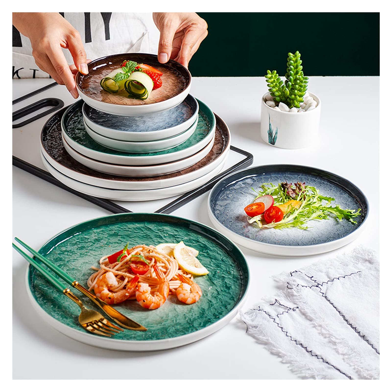 Taca dekoracyjna taca do serwowania zachodnia ceramiczna płyta do serwowania Sałatka do użytku domowego Talerz do steków Talerz do steków Okrągły talerz do restauracji na przyjęcie