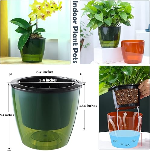 Miniatura 5 de Paquete de 8 macetas grandes transparentes de riego automático de 6.7 pulgadas para plantas de interior, macetas grandes de orquídeas con riego