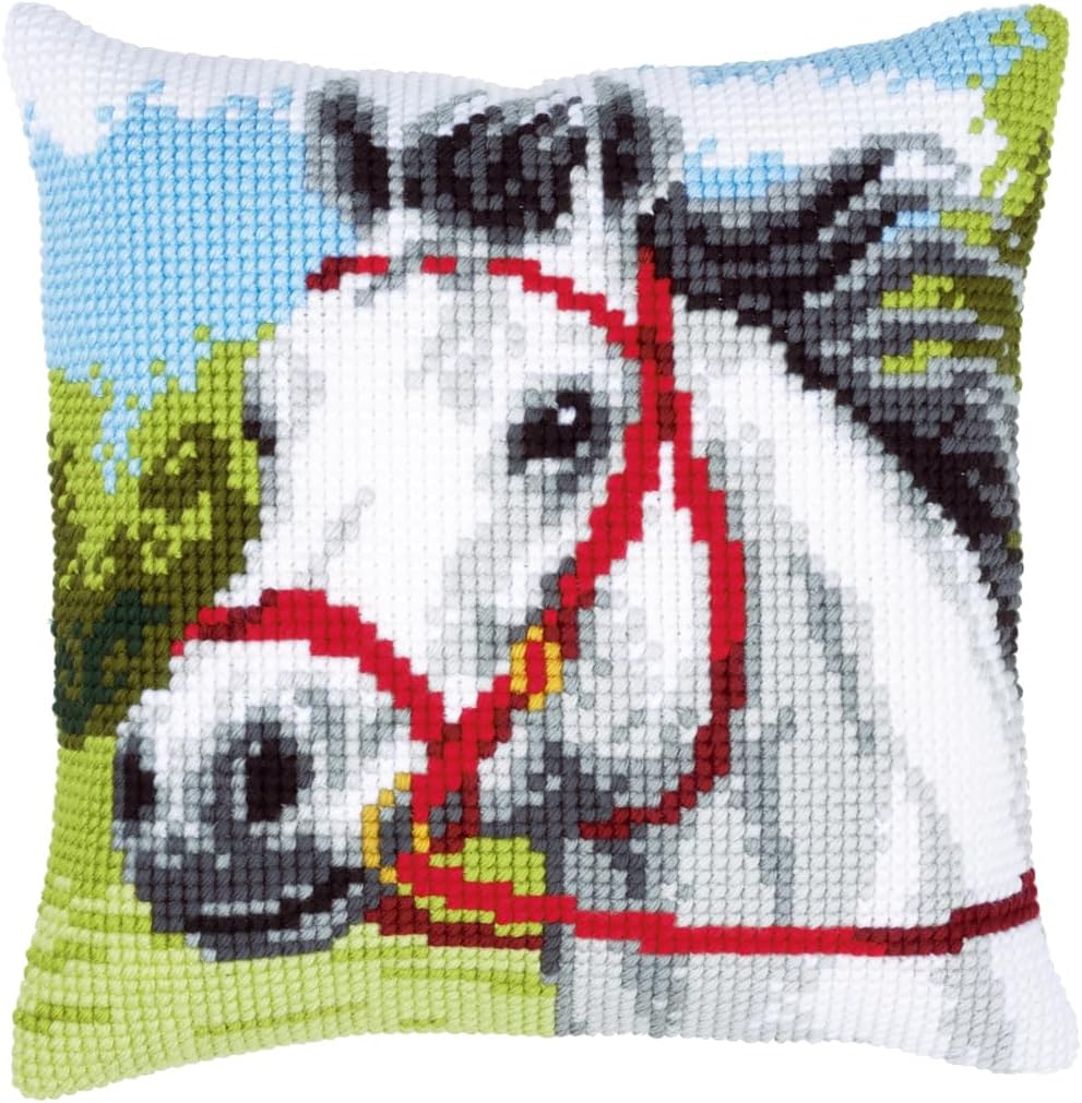 Vervaco White Horse Cross Stitch Cushion, Multi-Colour