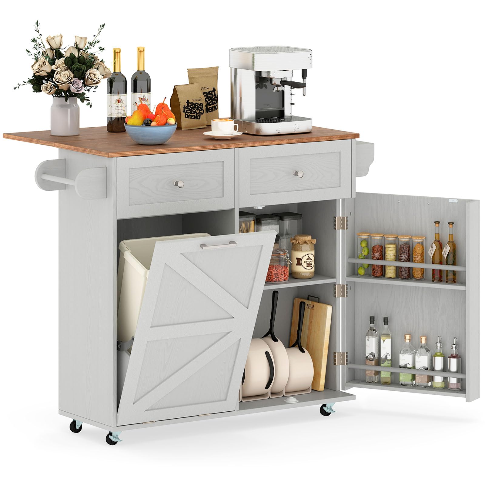Amazon.com: Giantex Kitchen Island Cart with Hidden Tilt Out Trash