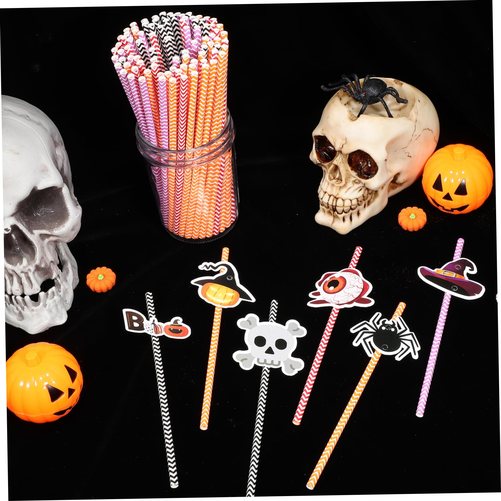 Mikinona 6confezioni Cannucce di Carta di Halloween Stampa Righe Colorata Decorazioni per Feste e Uso in Famiglia Realizzate Materiali di Carta Sicuri