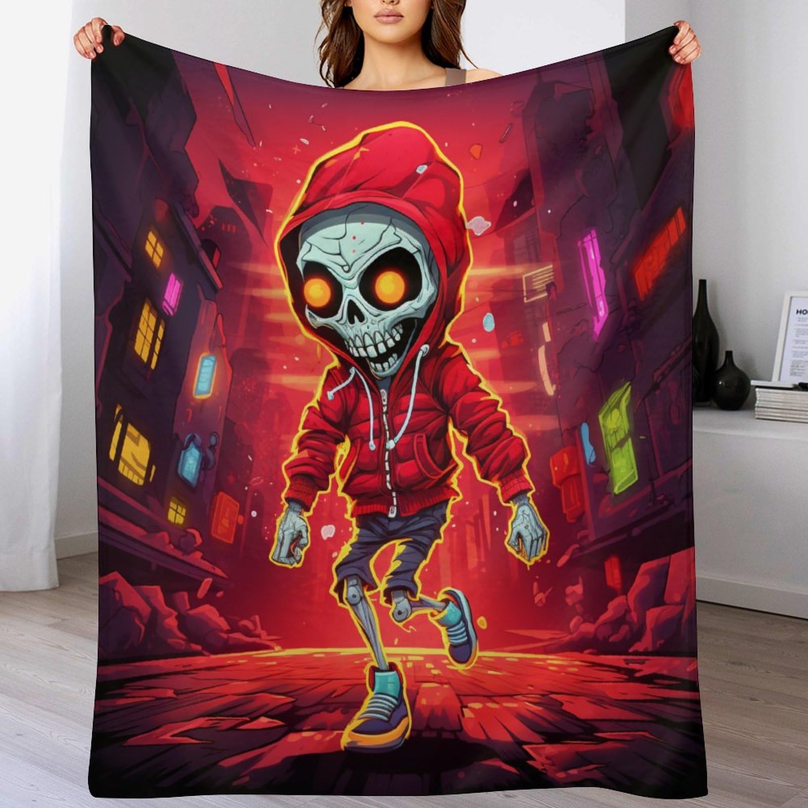 Couverture crâne de lit en polaire haut de gamme couvre-lit flannel doux 180×200cm