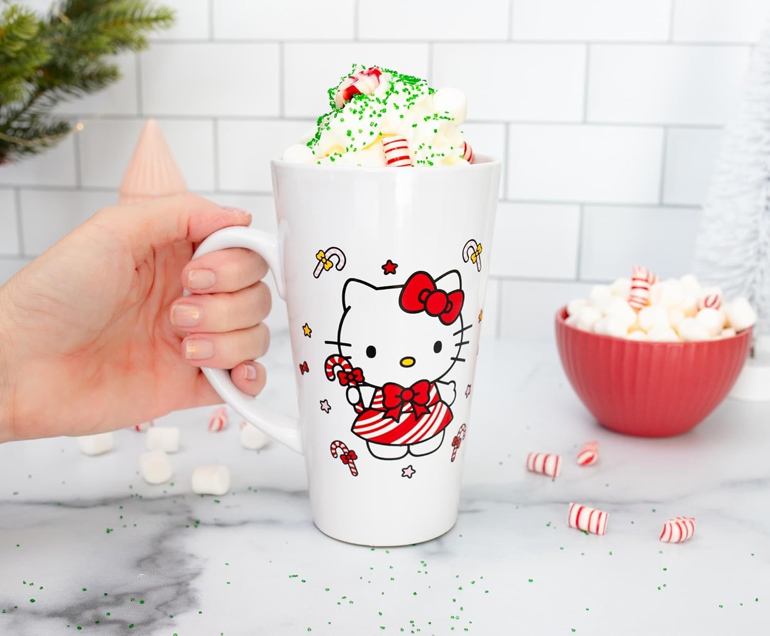 Silver Buffalo Sanrio Hello Kitty Candy Cane Ceramic Latte Mug, 16 Ounces - Image 8