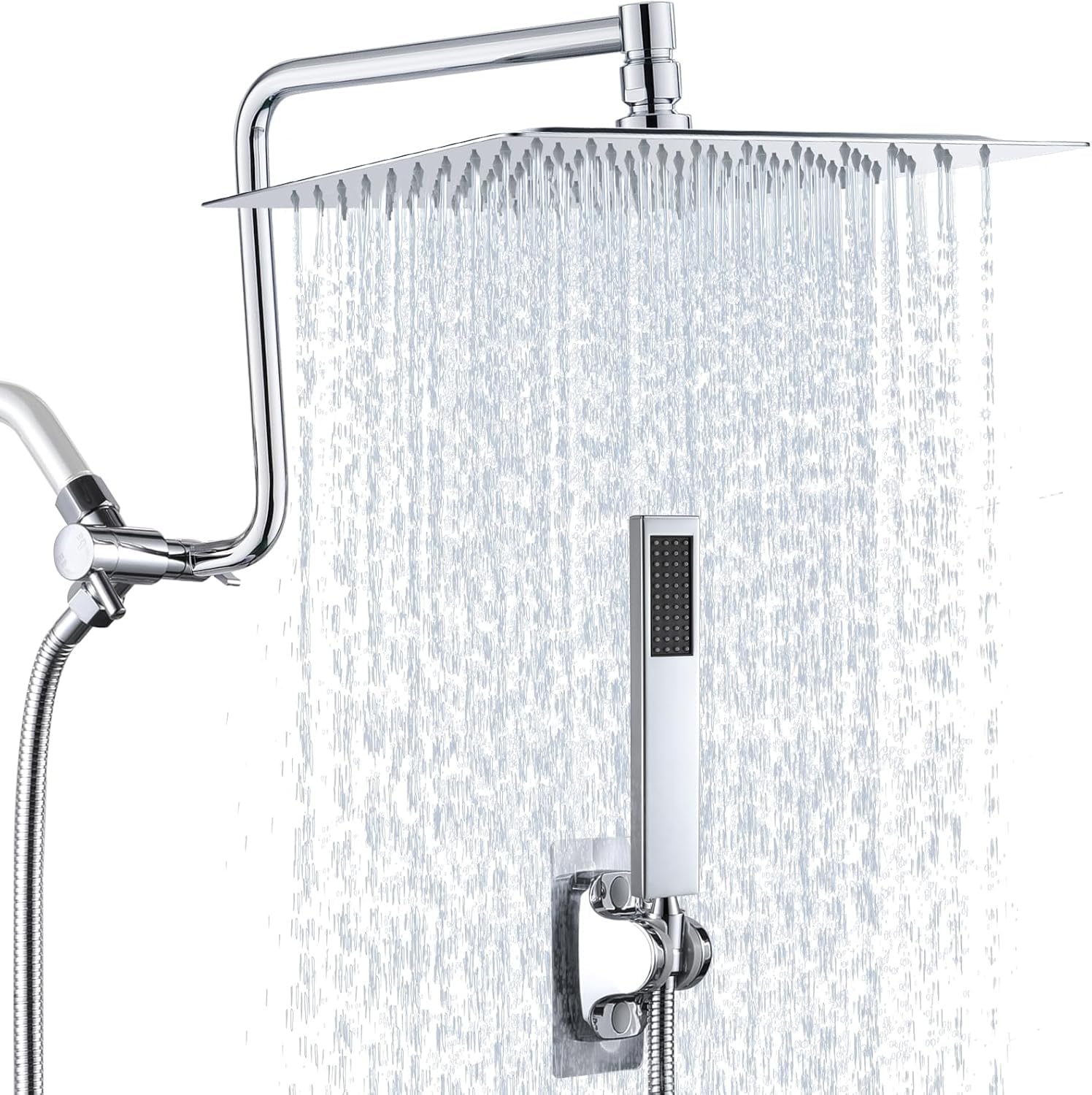 10" Metal Rain Shower Head with Handheld Spray Combo, 3 Settings Shower Diverter, Stainless Steel Handheld Shower Wand, Adjustable Extension Arm, 71 Inches Extra Long Hose - Polished Chrome