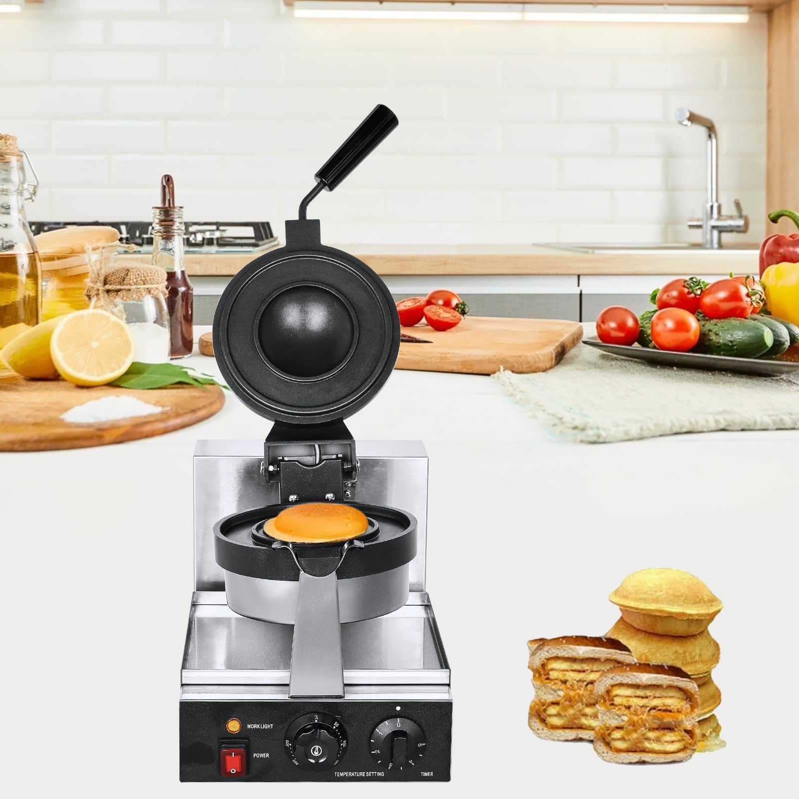 Pressa elettrica per hamburger UFO, 1300 w,Pressa per panini antiaderente commerciale per hamburger,velocità di riscaldamento,adatta per uso domestico commerciale