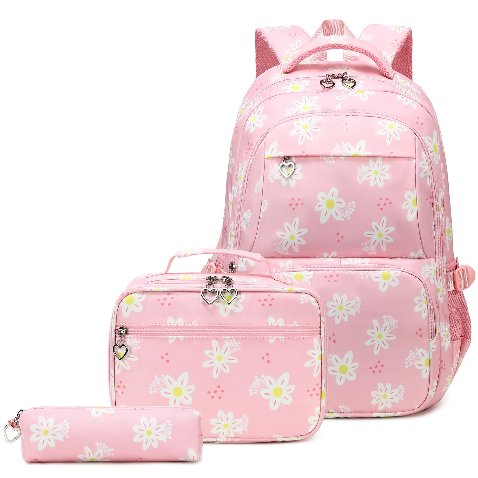 Joyfulife Daisy Prints Backpack and Lunch Bag Set for Girls, Lightweight Elementary Primary Middle School Bag Kids Bookbags Teen Backpack for Girls
