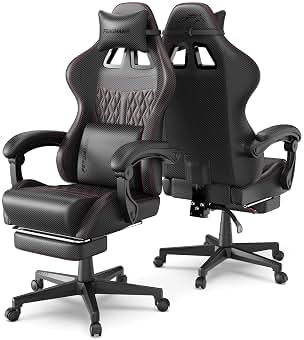 Ferghana Silla Gaming Ergonómica,Silla Juegos Altura Regulable Basculante con Reposacabezas,Cojín Lumbar,Reposapiés,Silla de Oficina con Respaldo Regulable,Rotación de 360°,Nero