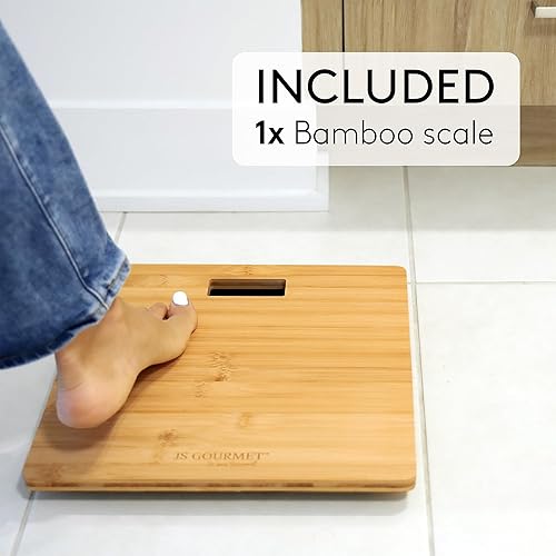 Miniatura 2 de Báscula de bambú de madera para baño con pantalla LCD digital, capacidad máxima de 396 libras, añadiendo un toque elegante y moderno a tu inodoro