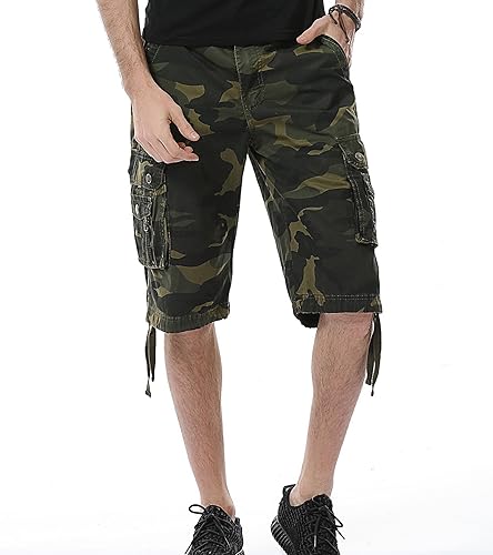 Miniatura 2 de Pantalones cortos cargo de camuflaje para hombre, ajuste relajado, varios bolsillos, para exteriores, camuflaje cargo, pantalones cortos de algodón