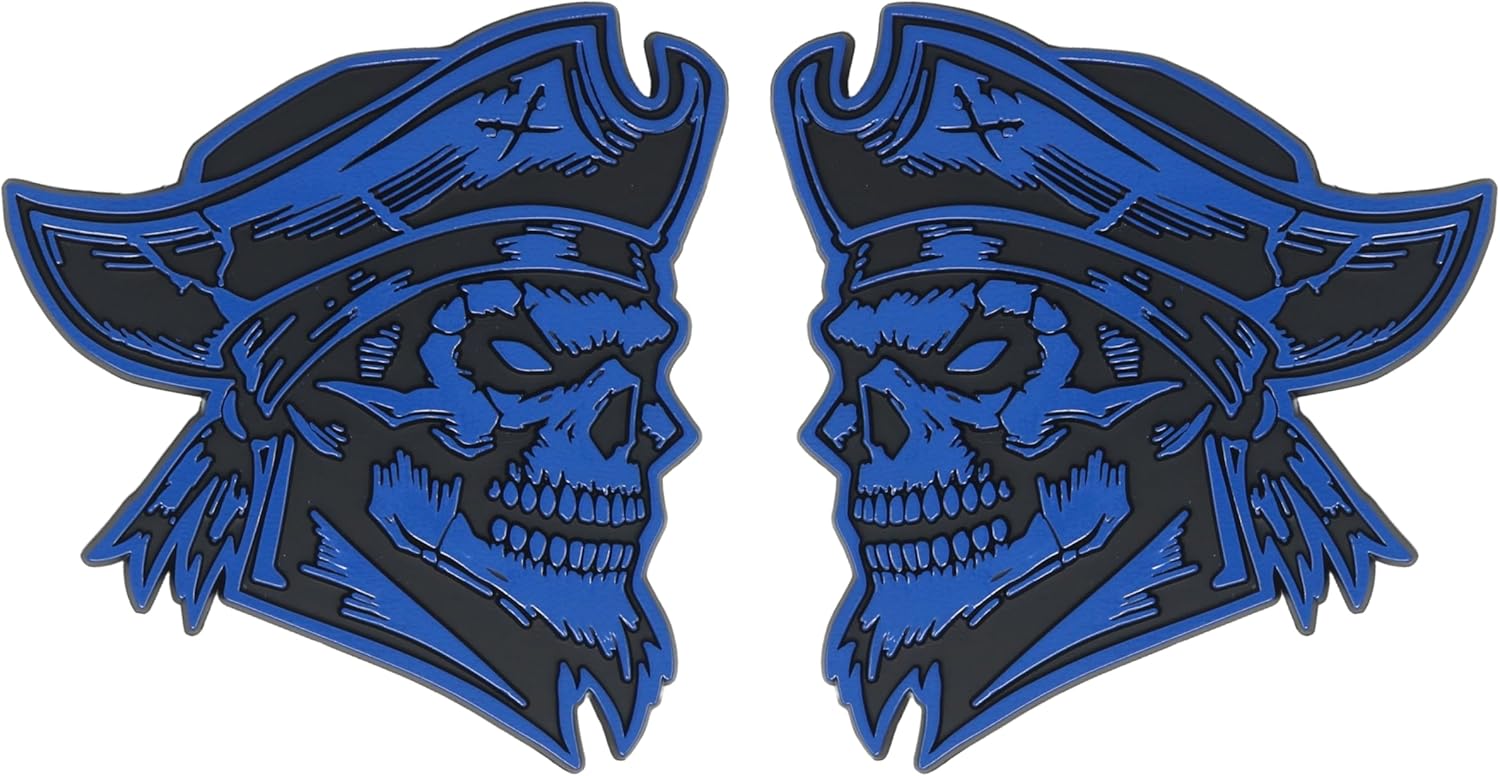 Pirate Emblem 3D Skull Badge, Custom Car Decal Sticker – Durable Exterior Trunk, Hood, Fender for Car, Truck, SUV (Set of 2) (Orange)