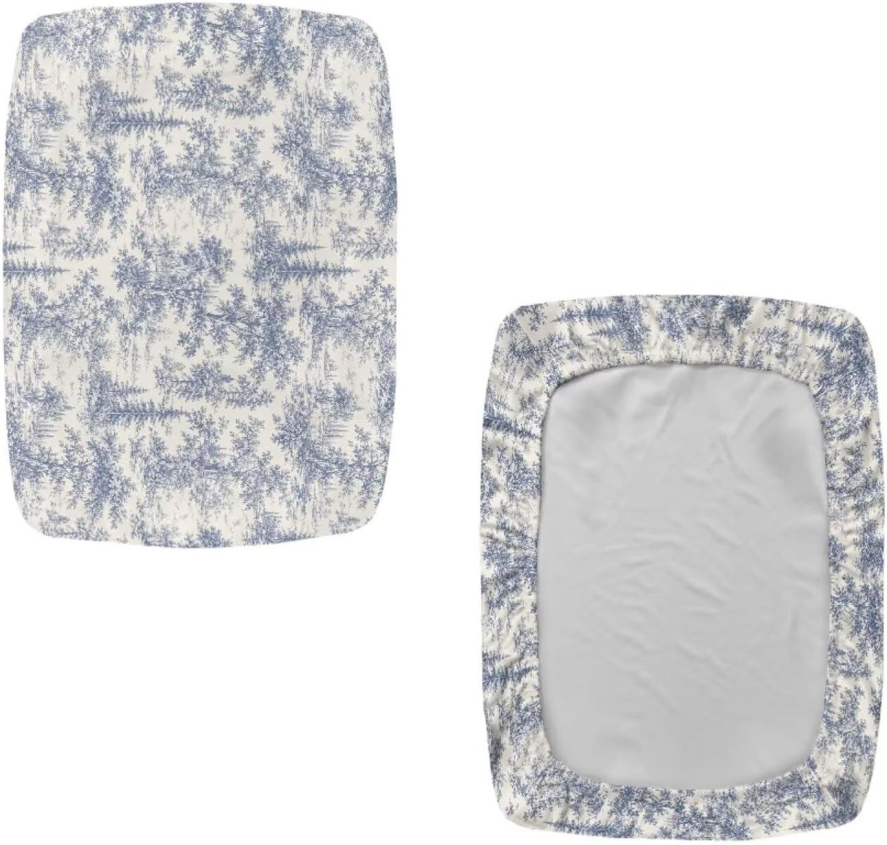 Talayituse Blue Toile De Jouy Tree Print Stool Covers Rectangle Soft Stretch Saddle Seat Cover Counter Bar Stools Bar Chairs Covers Kitchen Island Chairs Cushion Protector, 2 Pack