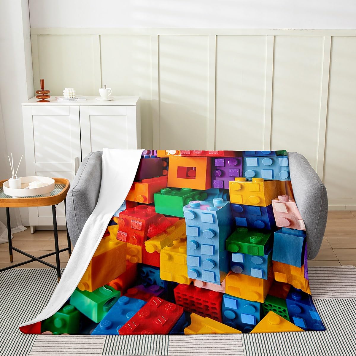 Couverture flanelle blocs de construction cadeau d'anniversaire original pour filles et garçons