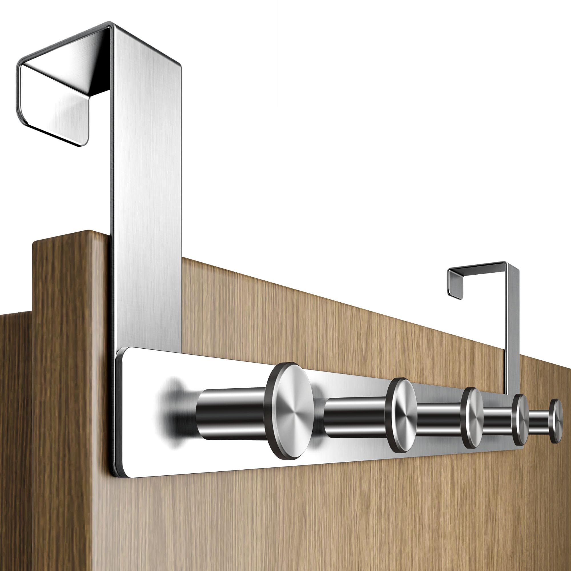 Menz Türgarderobe zum Einhängen - Edelstahl Tür-Garderobe mit Türhaken in runder Ausführung, stabile Türhakenleiste zum Einhängen, praktische Kleiderhaken Tür