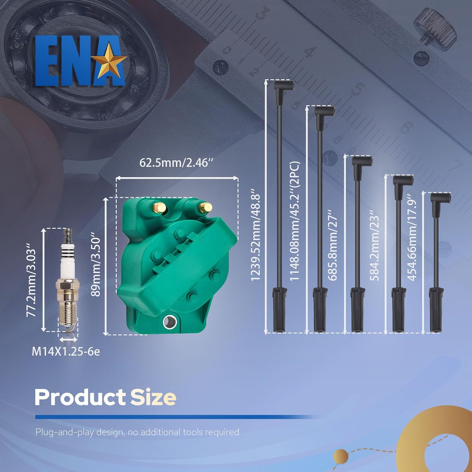 ENA Set of 3 Green Ignition Coil with 6 Spark Plug and Wire set 1999-2005 Compatible with Chevy Buick Pontiac Allure LaCrosse Lucerne Regal Impala Monte Carlo Grand Prix 3.8 V6 Replace# DR39 3144 3951