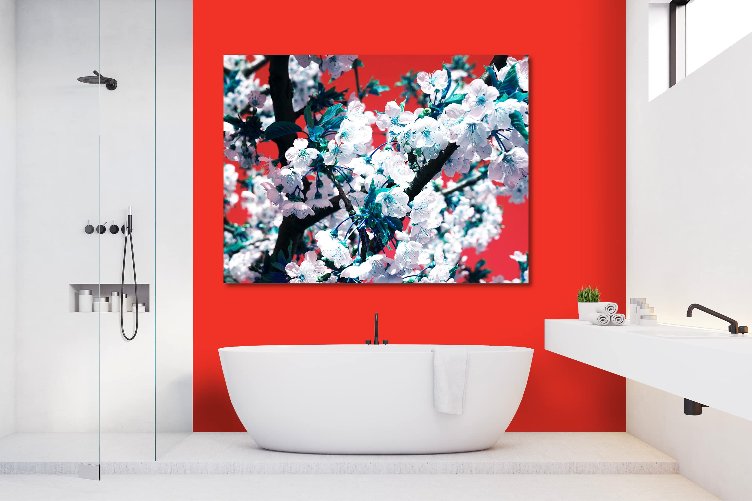Glücksvilla - Fiori di ciliegio 1 (tela 2 cm, 60 x 40 cm) | varie misure - quadro murale orizzontale - giardino fiori fioritura pianta natura botanica albero ramo mela