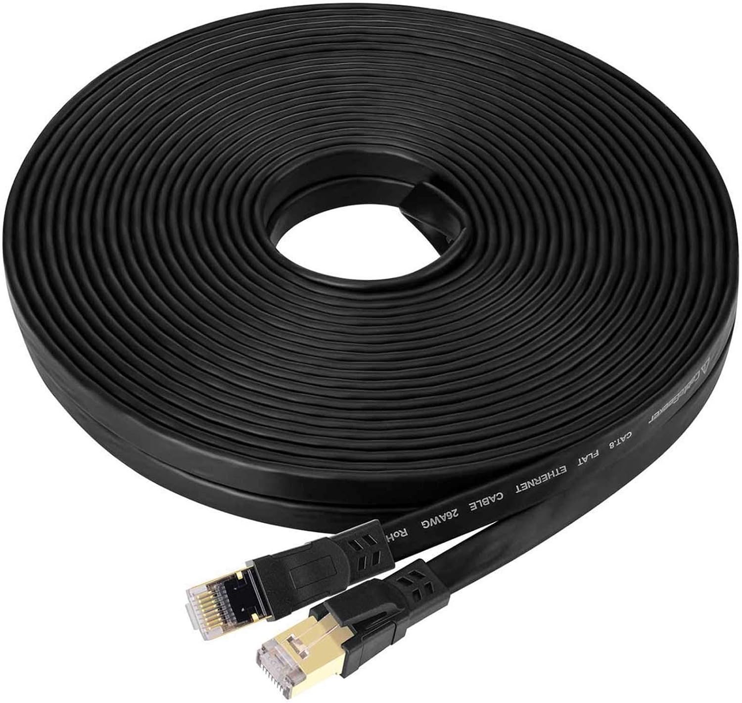 Cat 8 Ethernet Cable, Flat Network LAN Cable 50 ft Shielded, 26AWG 40Gbps 2000Mhz - Cat8 High Speed Rj45 Cord Support Cat5/Cat6/Cat7 - Black