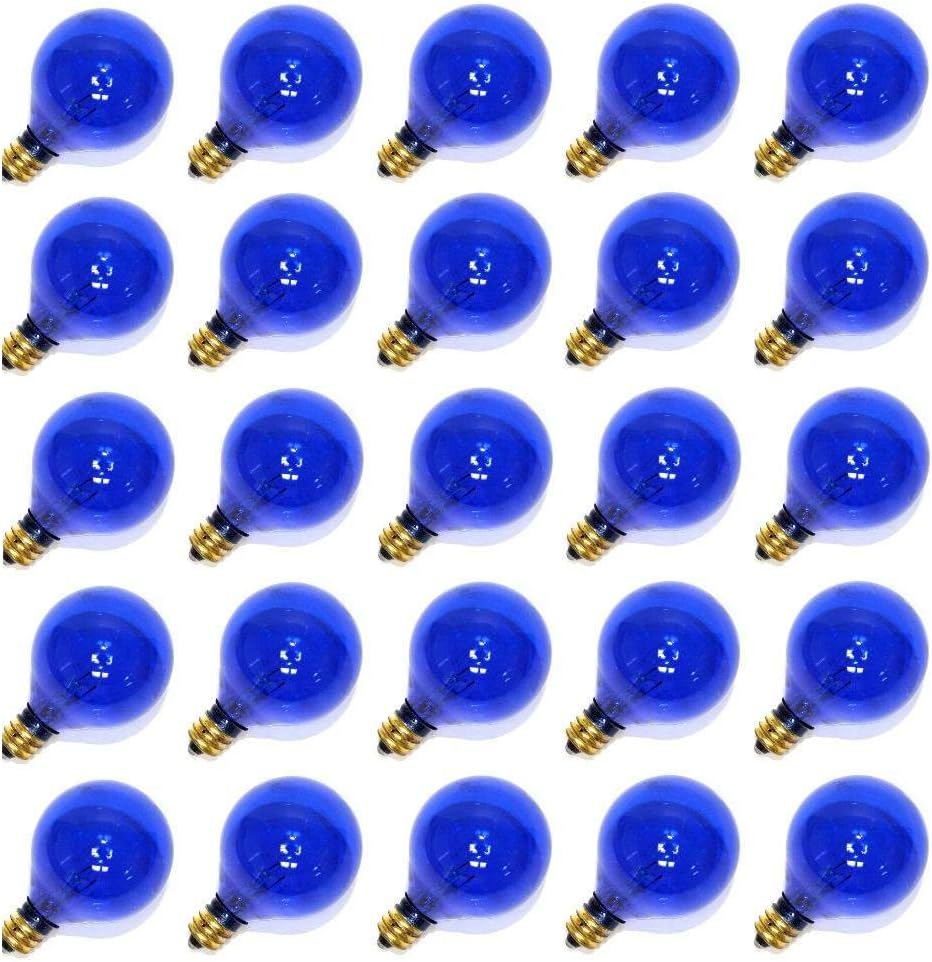 Sival 40124 - G40 Candelabra Screw Base Transparent Blue (25 pack) Christmas Light Bulbs