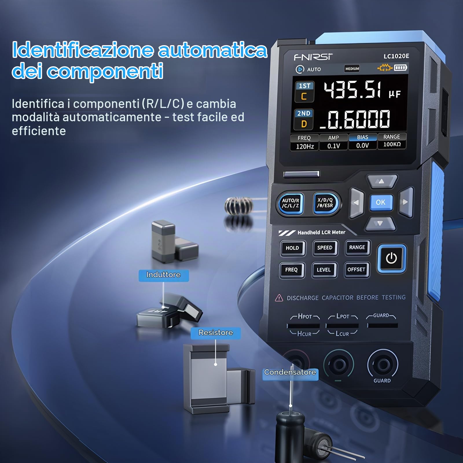 FNIRSI LC1020E Ponte Digitale ad Alta Precisione LCR ESR Tester Resistenza Capacità Induttanza Misurazione Componente Elettronica