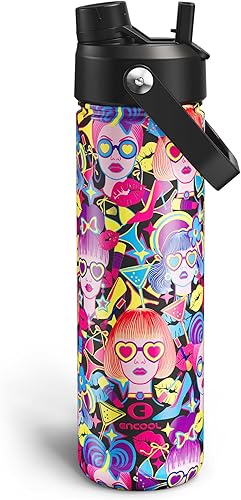 Vista 149 de ENCOOL Botella de agua aislada con popote, de acero inoxidable, a prueba de fugas, sin BPA, al vacío de doble pared que se mantiene fría durante 24