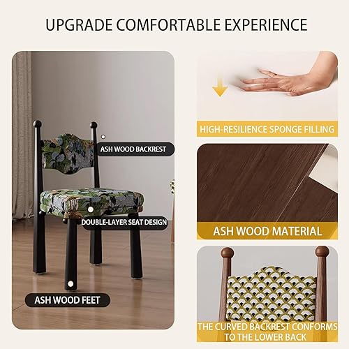 Miniatura 4 de Sillas de comedor de madera, juego de sillas de comedor de tela de lino, sillas de acento con respaldo, silla de maquillaje medieval sin brazos