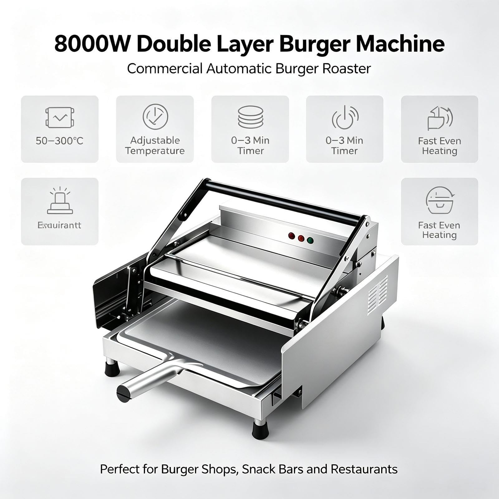 Tostatrice Automatica For Hamburger Commerciale, Doppio Strato 8000 W