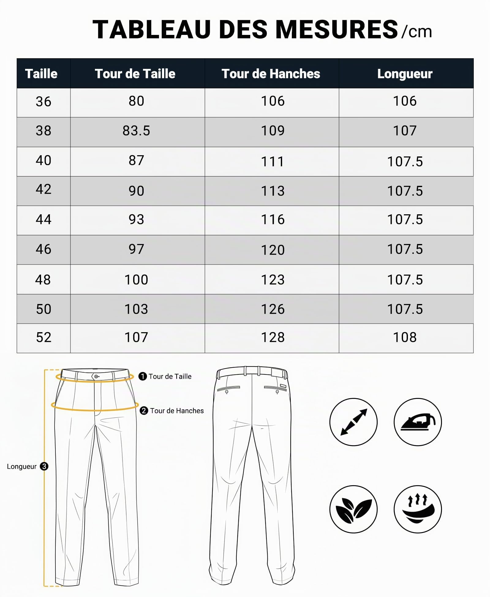 Pantalon Homme Habillé en Coton Anti-Rides Tube Droite | Pantalon Homme Extensible et Infroissable Coupe Classique