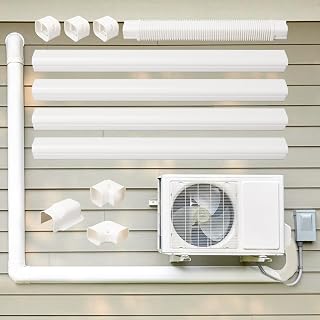 4" W 15.5Ft L Mini Split AC Line Cover Kit Decorative PVC Tubing Pipe Cover Set for Center Air Conditioner&Heat Pumps Systems
