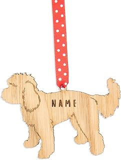 Christmas tree decorations | Personalised Cockapoo dog shaped laser cut oak Christmas bauble | Decoration for present for pet bereavement or memorial gifts as keepsake ornaments
