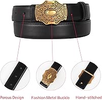 Vista 254 de Cinturón de cuero clásico con hebilla de metal para mujer con vestido de jeans Aah-negro-clásico