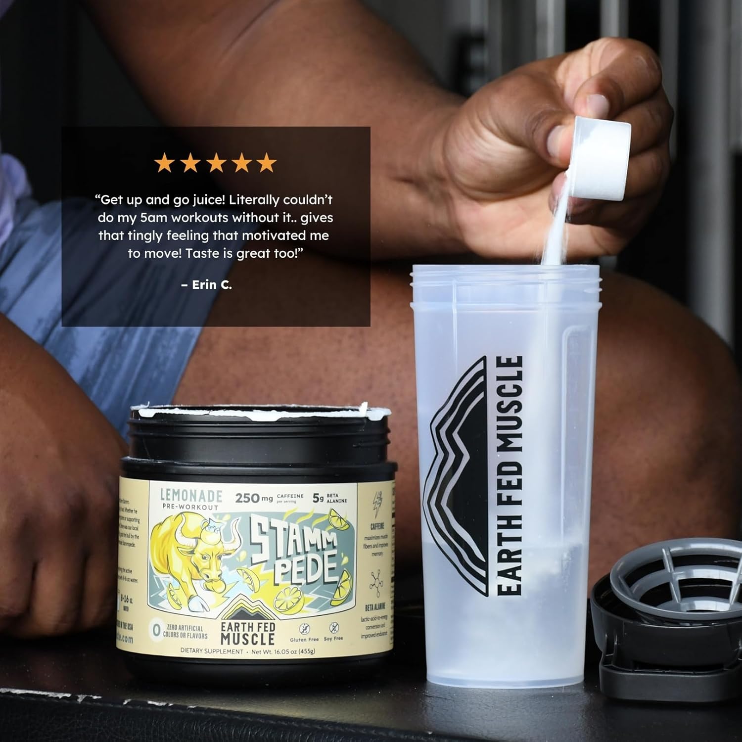 Earth Fed Muscle Stammpede Pre Workout Powder, Lemonade Flavor, 250mg Caffeine Powder, 5g Beta Alanine, Citrulline, Taurine & Tyrosine, Gluten & Sugar Free Pre Workout, Keto Friendly, 26 Servings - Image 4