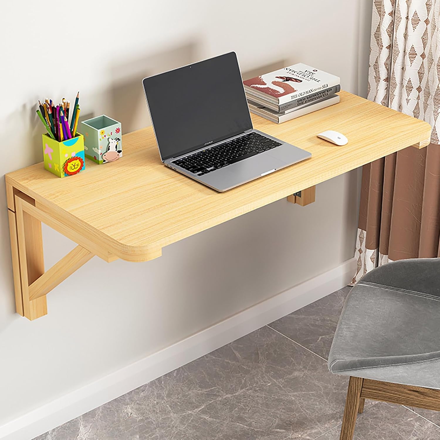 Wall Mounted Folding Table,Folding Wall-Mounted Drop-Leaf Table for Home Office Laundry Study Small Space Stable and Durable(70x40CM)