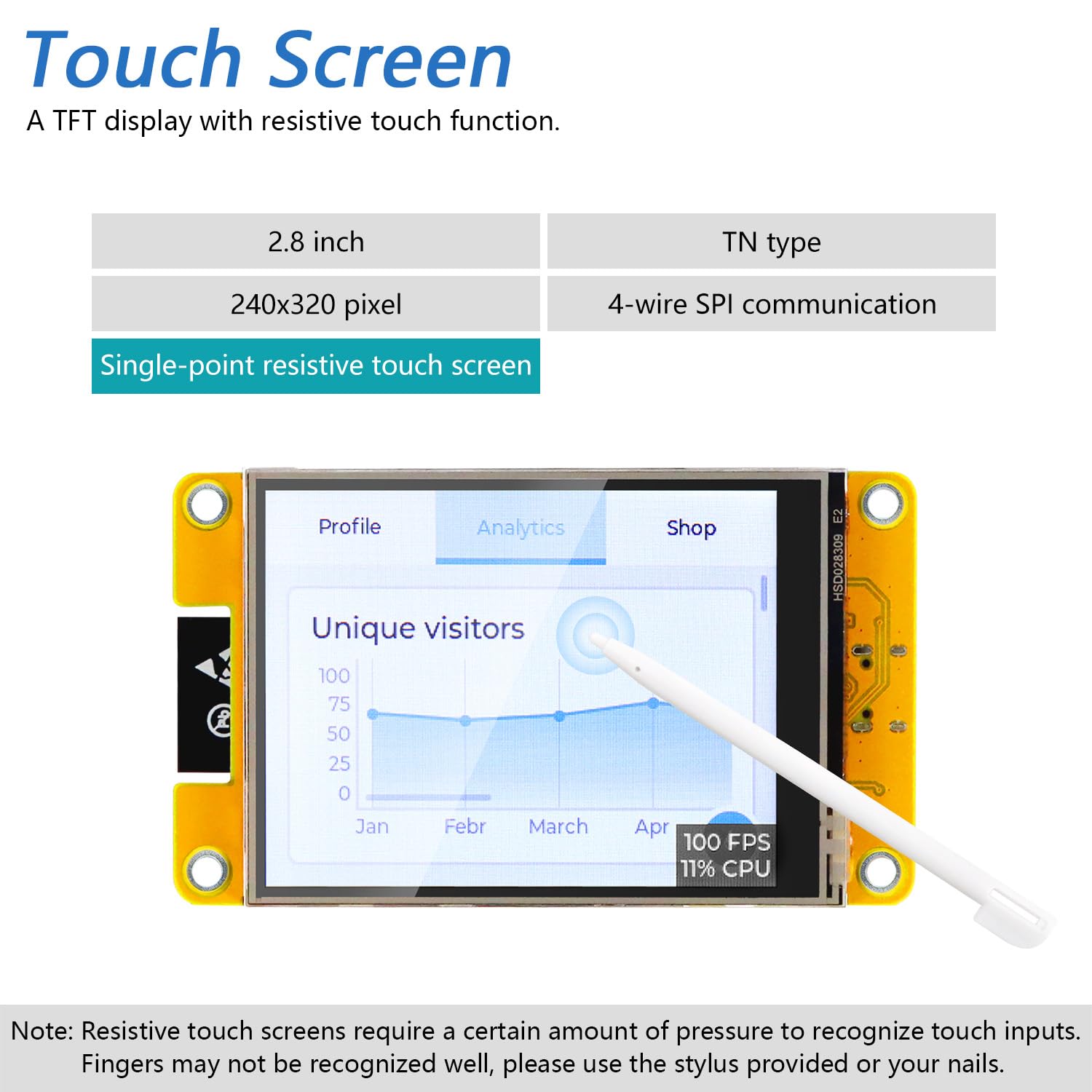 Freenove ESP32 Display CYD Touch Screen 2.8 inch 240x320 Pixel TN 7789 | Onboard Dual-core 32-bit 240 MHz Microcontroller with WiFi+BT, C Code LVGL Example Projects Tutorial