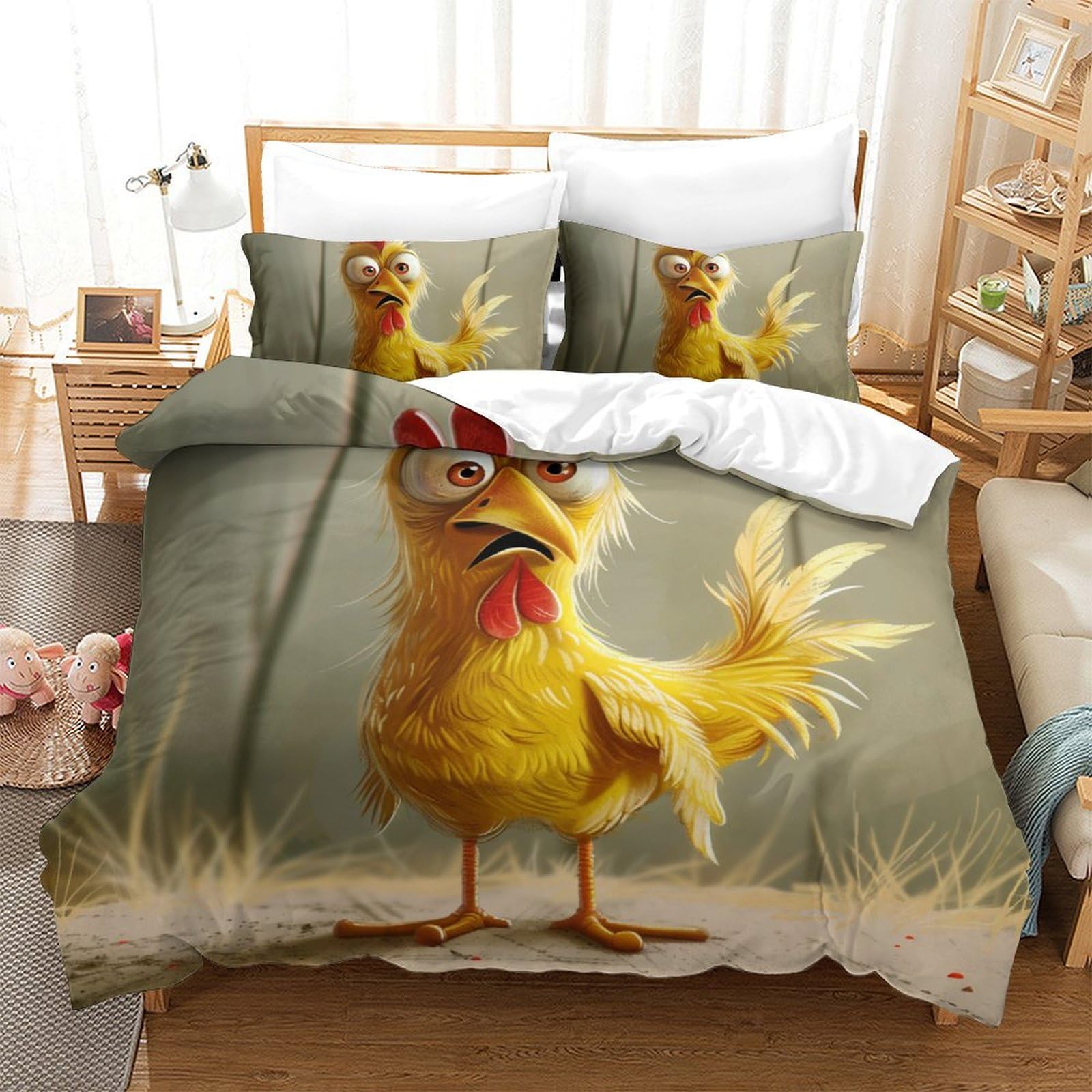Housses de couettes 3 pièces 200x200 pour une chambre moderne au motif Le Coq 3D respirant