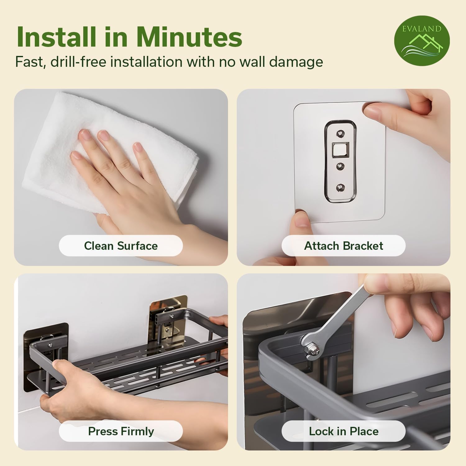 Wall-Mounted Rack Shelf Multi-Functional Storage Holder Non-Marking Stickers Tidy Kitchen Bathroom