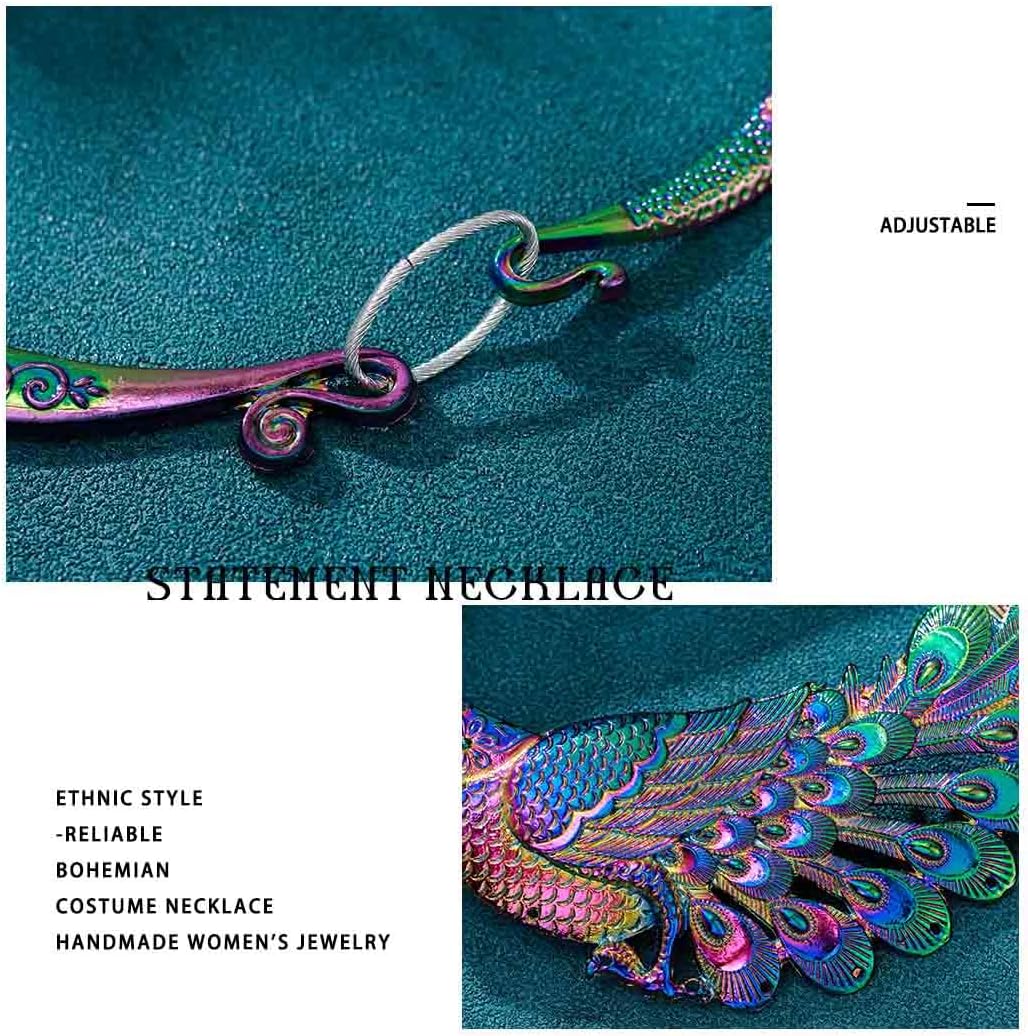 Peacock Necklaces Vintage Ethnic Carved Chunky Collar Choker Jewelry Necklace for Women Statement Bib Cute Necklace