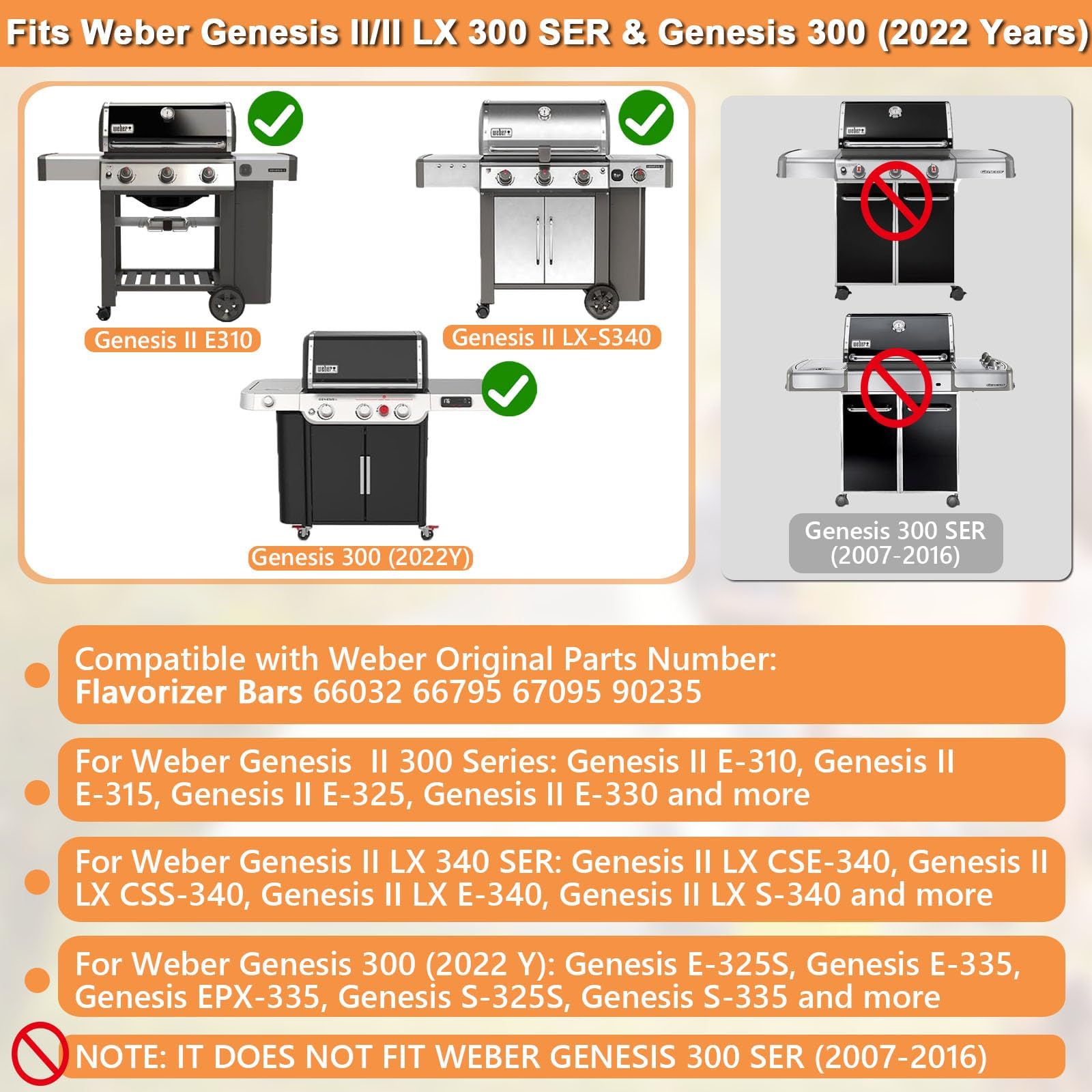 66032 GS4 Genesis 2 Barres aromatisantes pour Weber 3 brûleurs GS4 Genesis II / LX 300 SER E310 E315 E335 S310, Genesis 300 (2022 YRS), Weber 67095 66795,17 1/8'' 3,5 mm Acier inoxydable 04