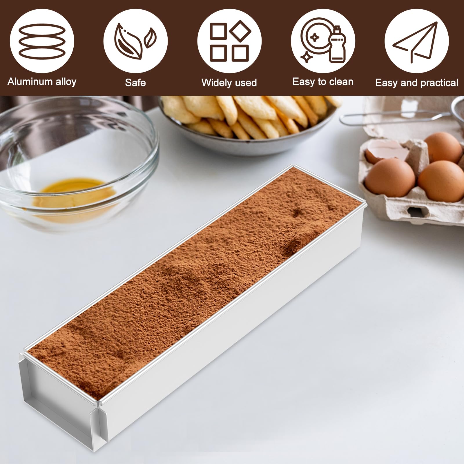 Tiramisu Moule à gâteau rectangulaire en alliage d'aluminium, antiadhésif, haute résistance aux températures, pour Tiramisu