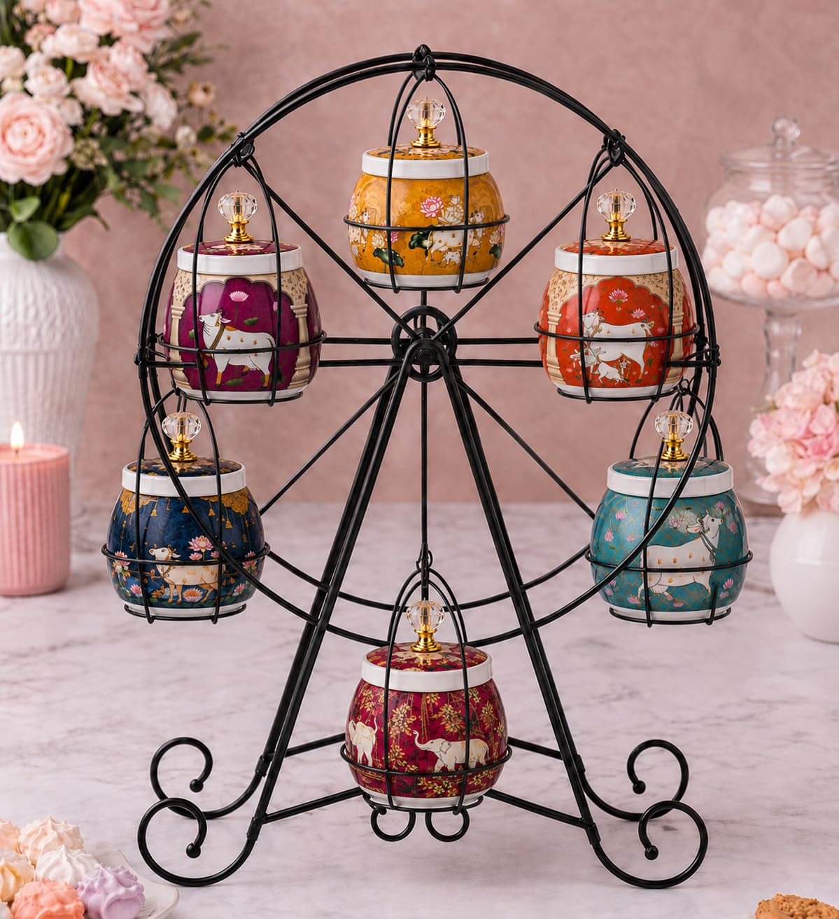 Decorative Dry Fruit Jar - Pichwai Art Storage -7 Decorative Dry Fruit Jar - Pichwai Art Storage -7
