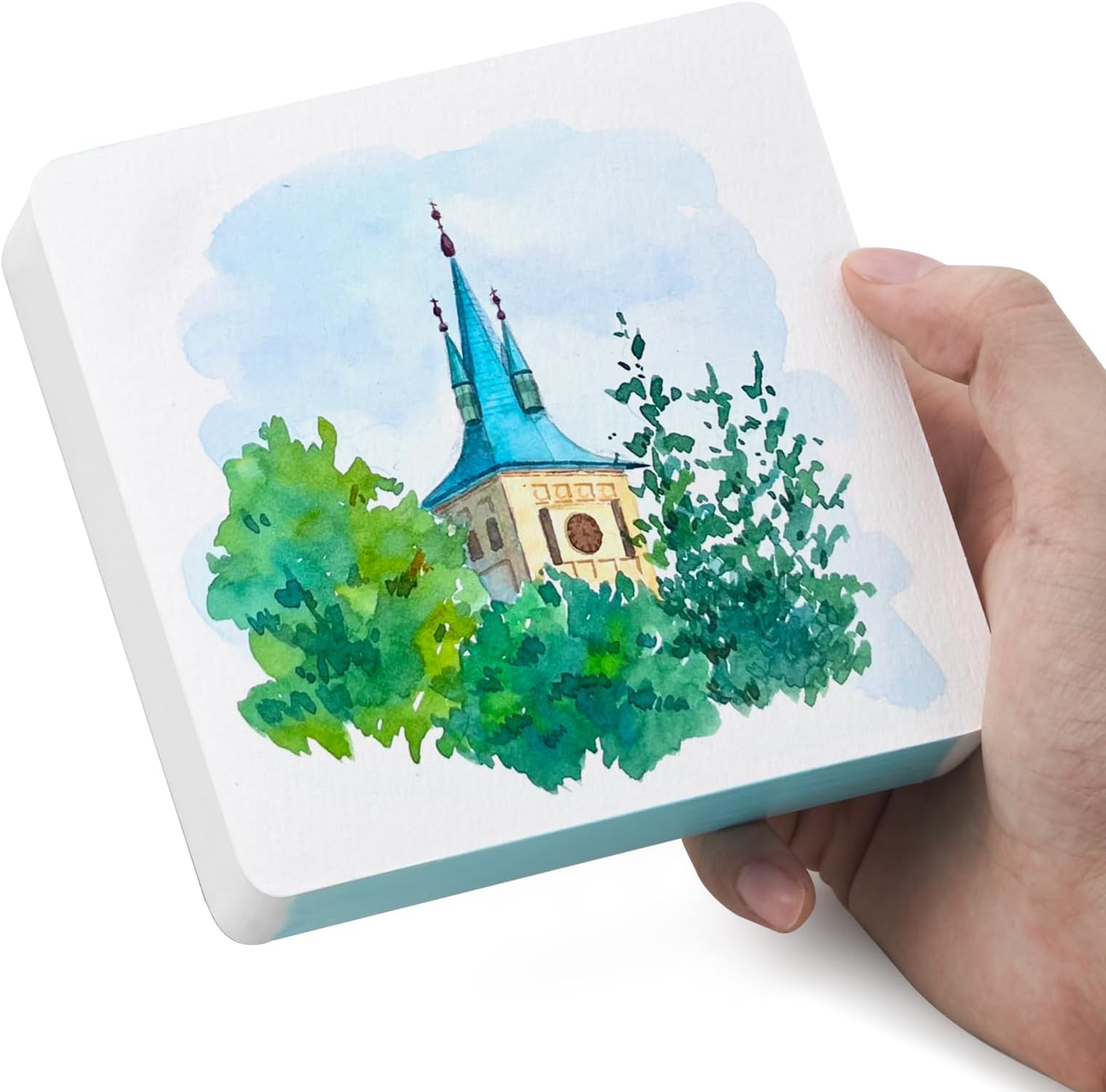 LIGHTWISH60 Sheets Mini Watercolor Sketchbook 4.7 * 4.7'' Cold Press 300gsm/140lb, Travel Size Portable Tearable Square Painting Notebook, Square Watercolor Sketch Book Art Paper Sketchbook