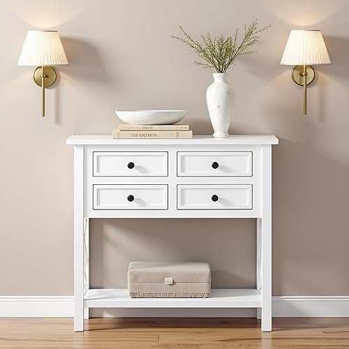 Miniatura 2 de Alaterre Furniture Coventry - Mesa consola de madera de 32 pulgadas de ancho con 4 cajones Gris,Blanco,https://www.amazon.com/dp/undefined