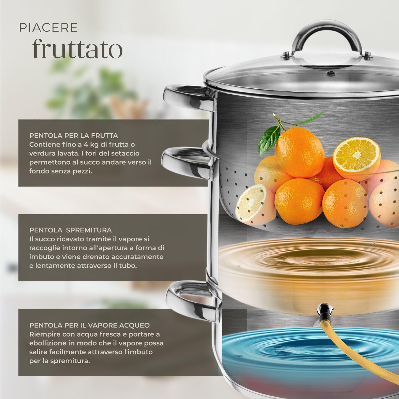 tectake® Pentola Estrattore di Succhi, 15 L Succo di Frutta,Verdura, Acciaio Inox AISI 430 Ø: 26 cm, Set Pentole, Pentole in Acciaio Inox, Utili per la Casa, Coperchio